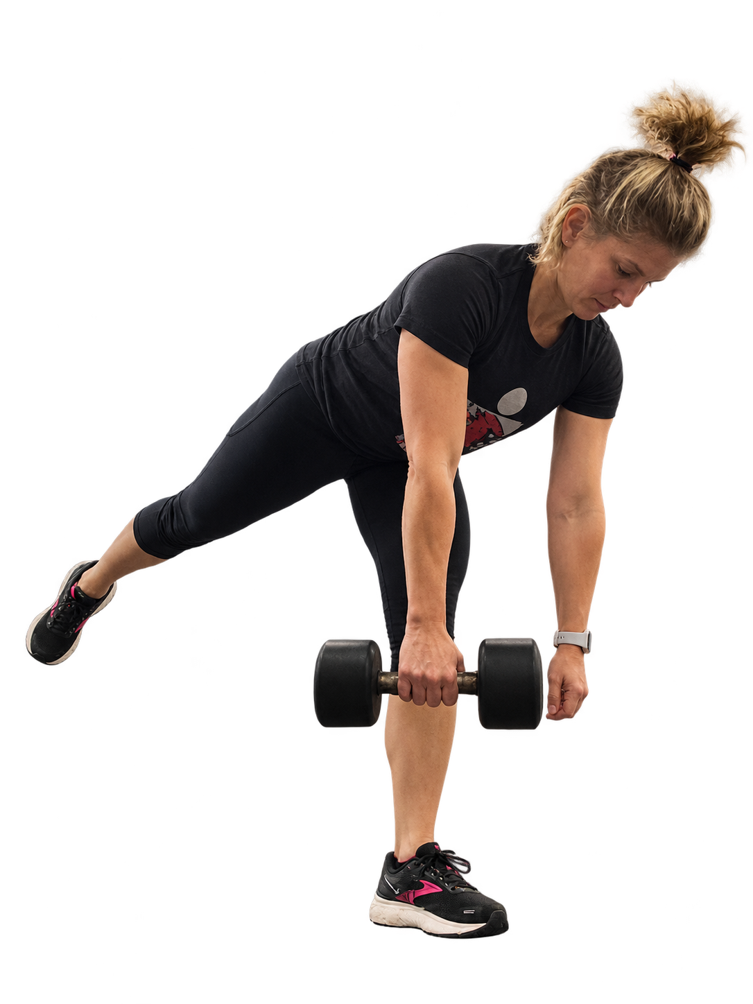 Nicole Dalton practicing a single-leg dumbbell exercise